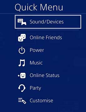 Quick menu option on PS4 screen