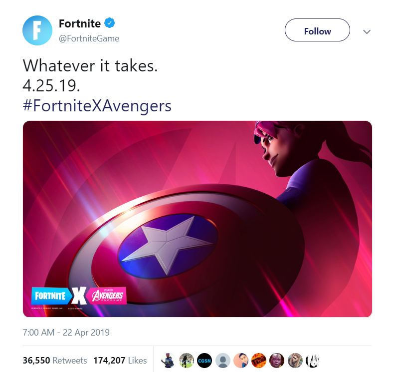 like the initial teaser this one quotes the whatever it takes tagline from endgame and offers a release date of april 25 beside the fortnitexavengers - fortnite x avengers teaser 4