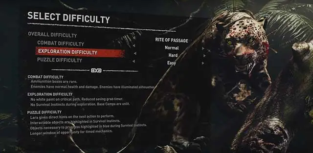 Shadow of the Tomb Raider Difficulty levels